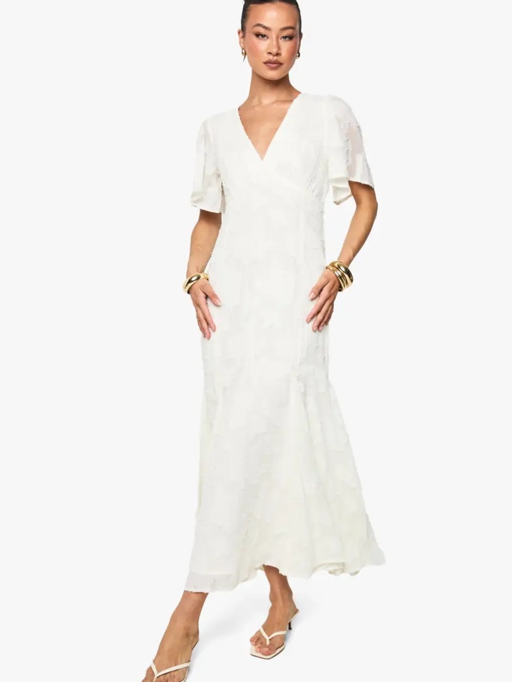 Boohoo White V-Neck Maxi Dress